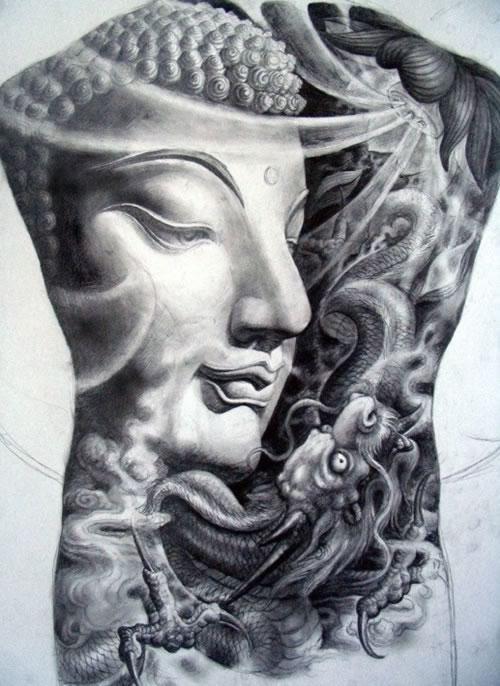 满背佛纹身手稿