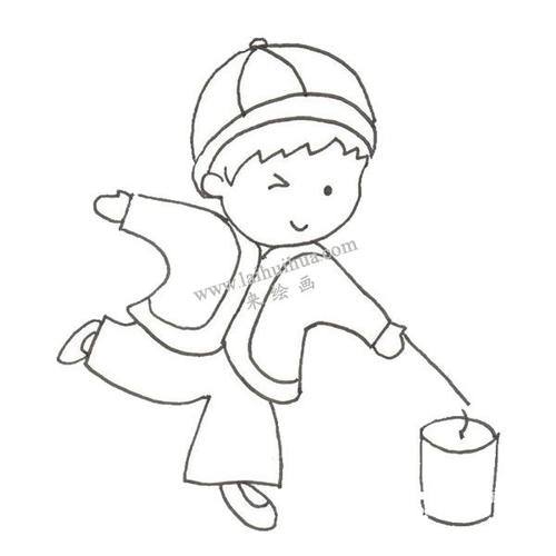 小孩子放烟花的卡通绘画步骤