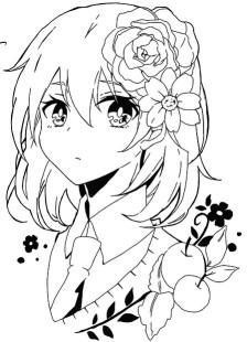 橡皮章 黑白 勾线 线稿 素材 人物章 美少女 二次元 美图 花 苹果 练