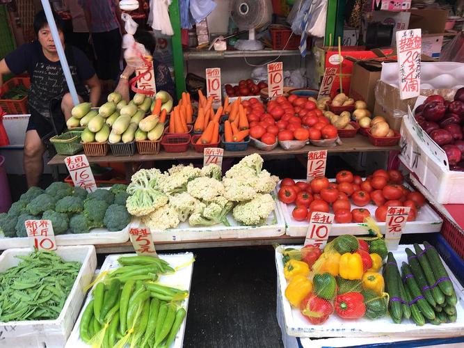 香港某个菜市场 蔬菜论扎,论斤,论盘买.