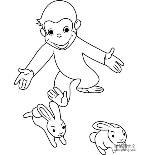 简笔画兔子图片大全_猴子追兔子简笔画图片