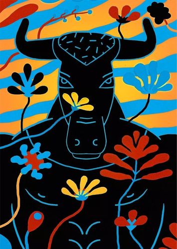 他的作品充满了迷幻色彩,童话,神话,漫画交织在一起,画面装饰性,平面