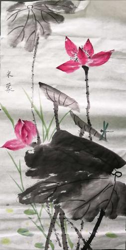 水墨画助力古诗词理解 之"小荷才露尖尖角,早有蜻蜓立上头.