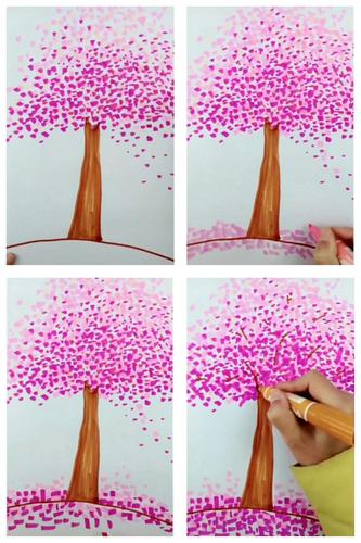 快看地上有好多飘落的樱花花瓣呢