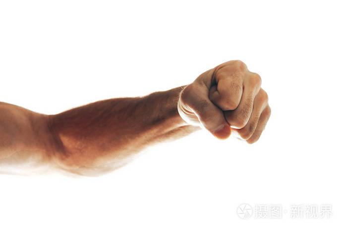 男性攥紧的拳头,在白色背景上孤立照片-正版商用图片16k28p-摄图新