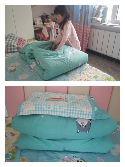 妈妈说自己的事情要自己做,看看我的小被子叠的还算整齐吧