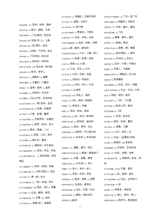2015年大学英语四六级词汇表(背完必过)-英语四六级.doc