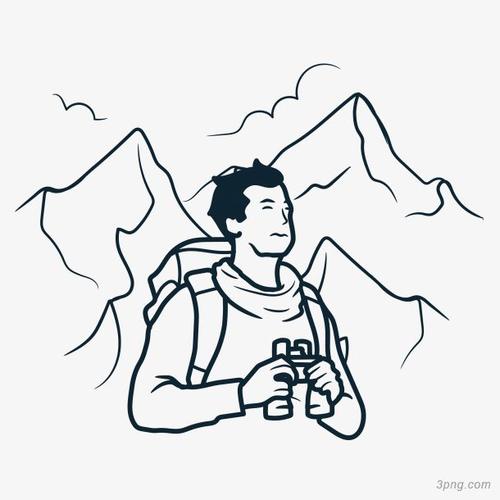 卡通世界图案装饰登山者九月初九重阳节手绘登山人物登山水彩图标蓝色