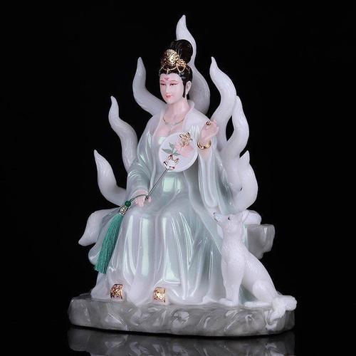九尾狐仙神像桃花红衣供奉娘娘青衣汉白玉摆件摆件
