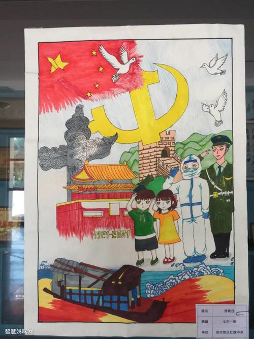初中生献礼建党百年绘画作品