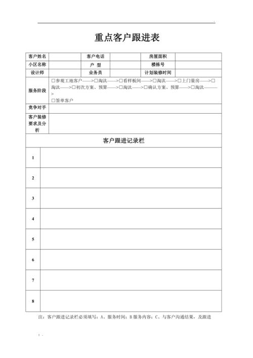 装饰公司客户跟进表