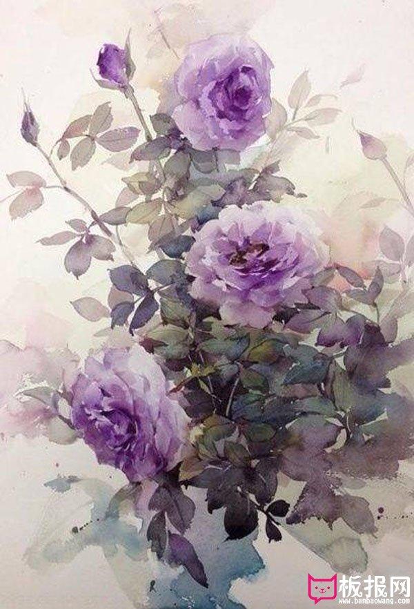 漂亮的花卉水彩画图片梦幻如诗