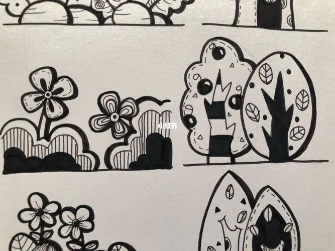 儿童画常用万能素材16615黑白画植物树木_儿童画