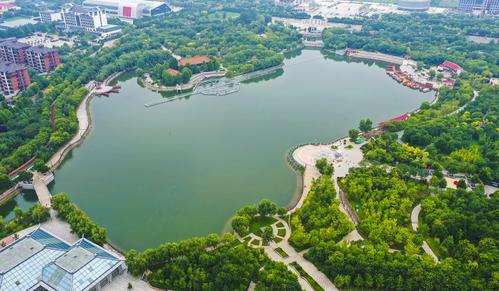 这是河北省安平县汉王公园一角(7月10日摄,无人机照片).