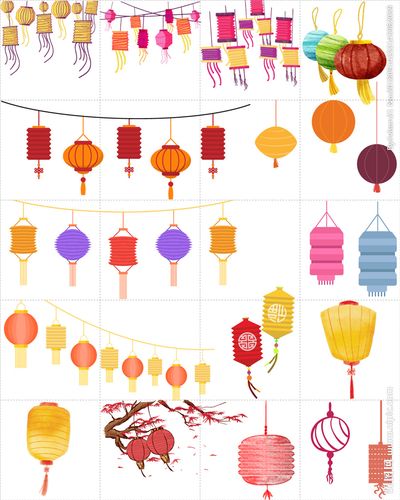 矢量彩色手绘卡通中秋节灯笼图片