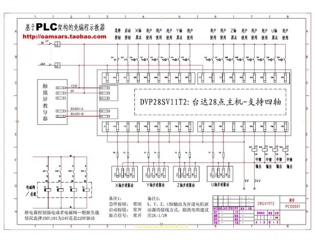 基于台达dvp28sv2主机的四轴控制电气原理图,pdf格式,4轴原点