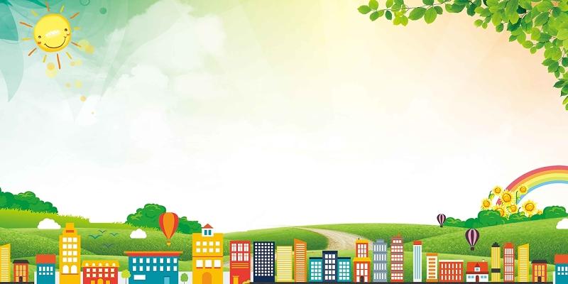 树叶房子太阳卡通创建文明校园海报背景