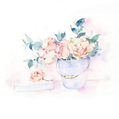 瓶花 手绘 清新 水彩 小插花 水彩画 花卉