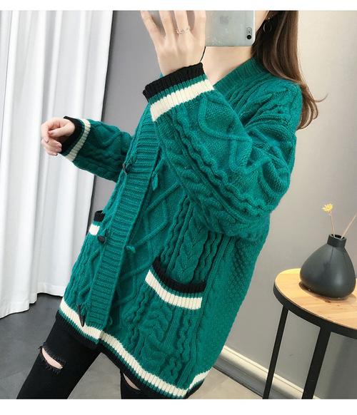 年新款时尚韩版麻花慵懒风毛衣女v领针织开衫青年学生百搭休闲上衣网