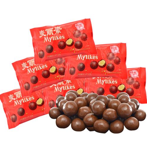 包邮怀旧零食糖果糖豆梁丰麦丽素25克*24袋装牛奶夹心巧克力零食