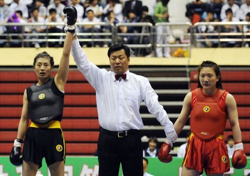 >  武术散打 全运会女子武… 正文   5月8日,吉林队选手李响(左)在