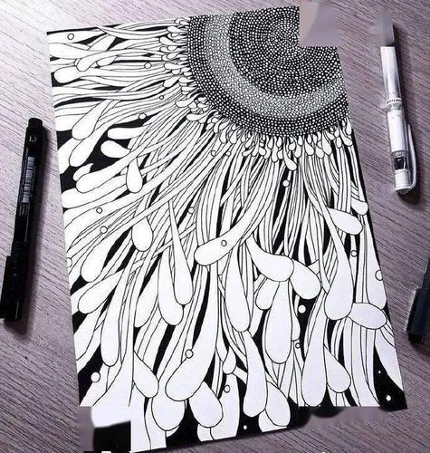 减压禅绕画,冥想曼陀罗 ! 一组解压黑白插画作品