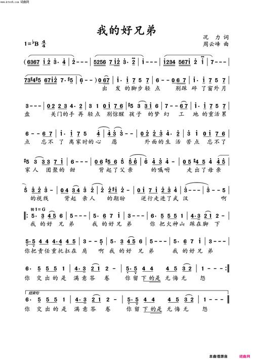 《我的好兄弟》简谱 况力作词 周云峰作曲 周云峰演唱 第1页