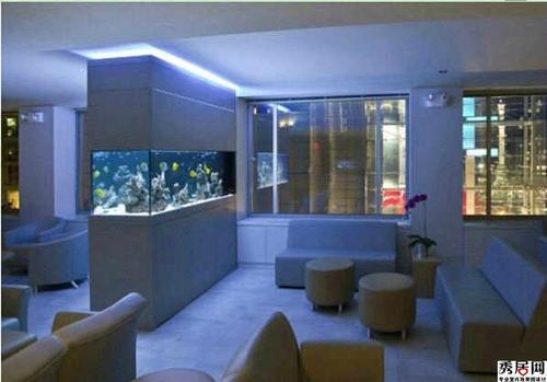 家中鱼缸造景装修效果图 4款镶嵌式墙壁鱼缸室内安装风水设计图片