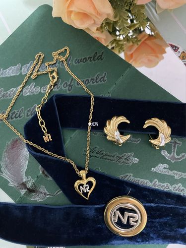 ninaricci 莲娜丽姿项链耳夹胸针首饰三件套vintage耳夹胸针项链套装