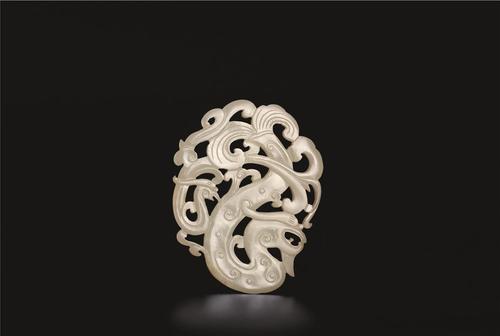 清 白玉镂雕夔凤珮