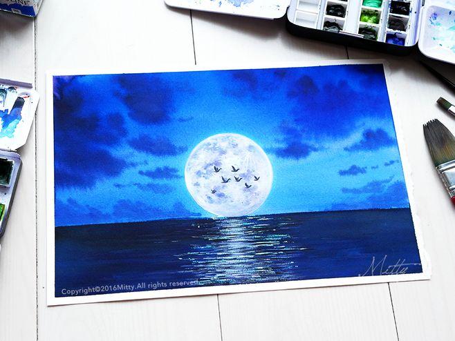 【米蒂风景水彩】"海上生明月,天涯共此时" 祝大家中秋节快乐哦