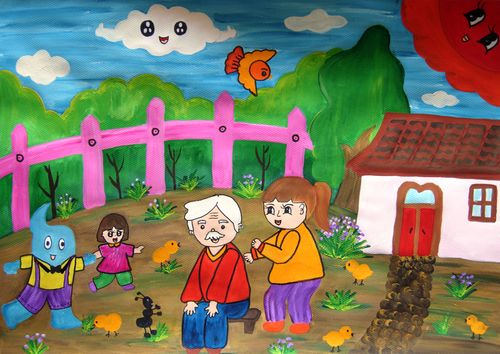 儿童画尊敬老人