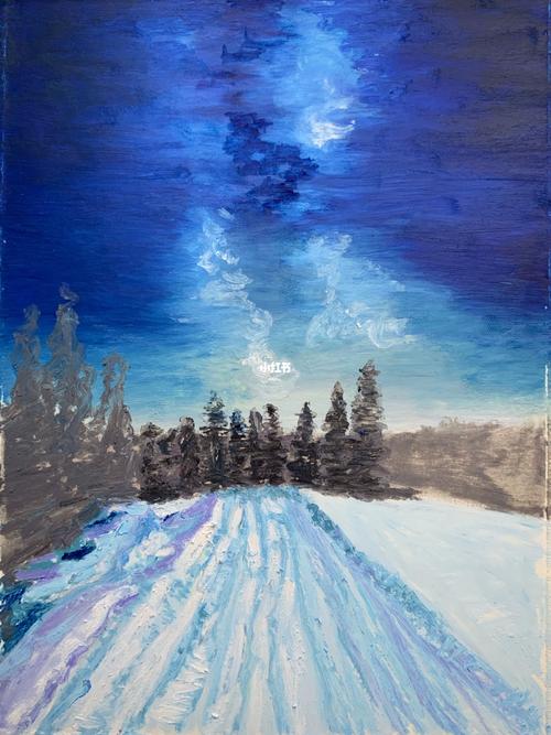 油画棒|雪夜·星河   内附步骤(简单)_油画_摄影_雪景