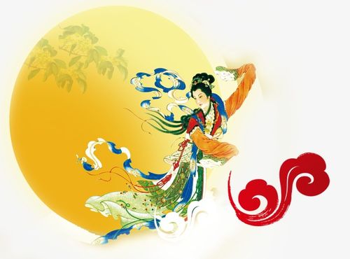 卡通手绘风格嫦娥奔月线条免扣元素