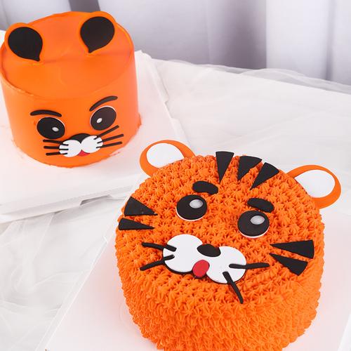 仿翻糖虎年造型蛋糕装饰 新年老虎造型蛋糕插件动物生日插卡插牌