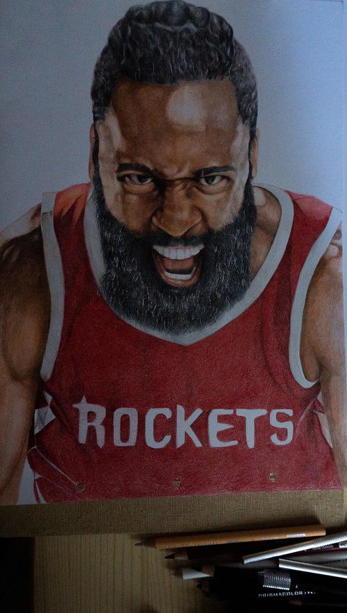 詹姆斯哈登彩铅绘画过程