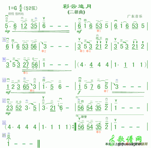 【彩云追月二胡曲谱】