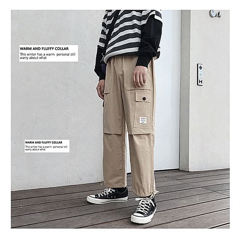 秋季新款大口袋工装裤 裤脚系绳收脚裤直筒裤男士休闲