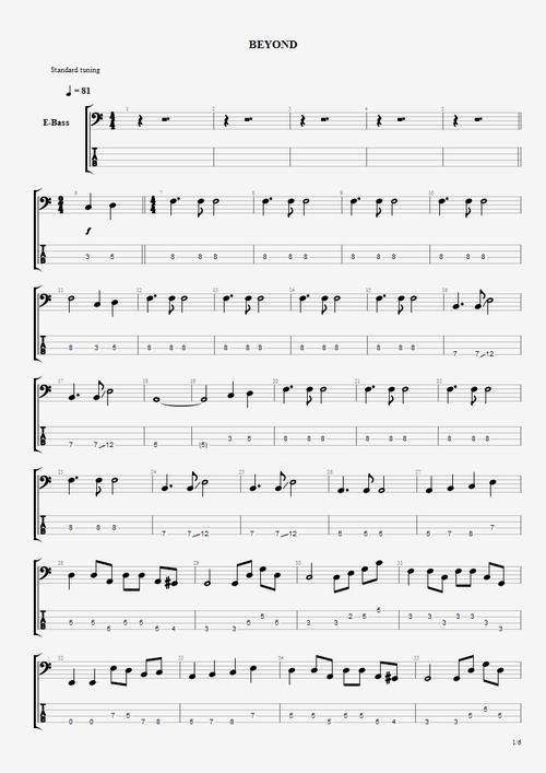 请问谁有beyond91年演唱会冷雨夜的bass谱子670636175