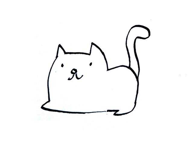 色彩小猫的画法教程第2步:进一步画出小猫的轮廓线.