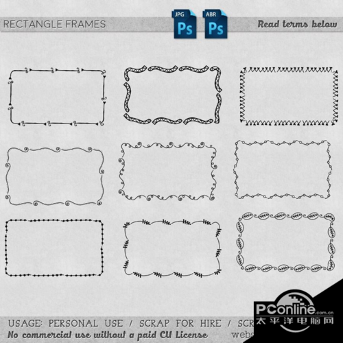 漂亮的手绘方框边框图案photoshop笔刷免费版