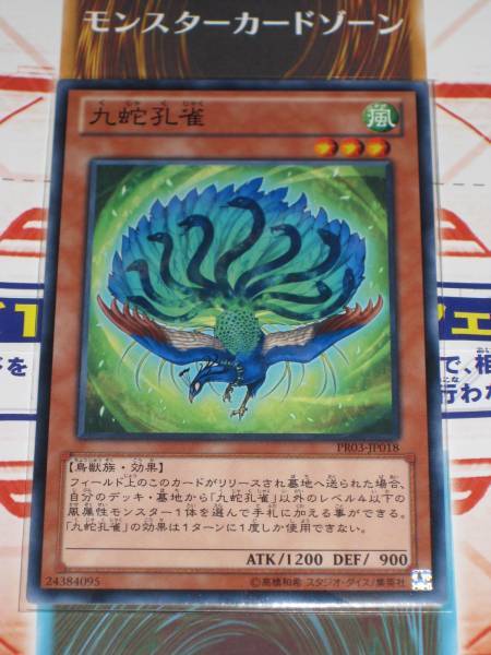 「九蛇孔雀」是游戏王卡片中的一张怪兽卡,拥有被解放时从卡组检索或