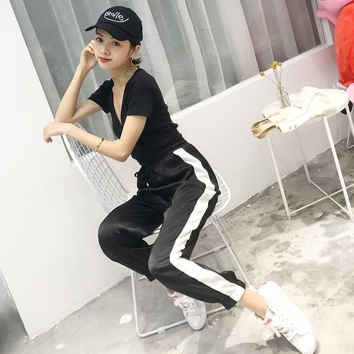 韩风休闲运动阔腿裤夏季套装女时尚网红 两件套装2018女神 新款