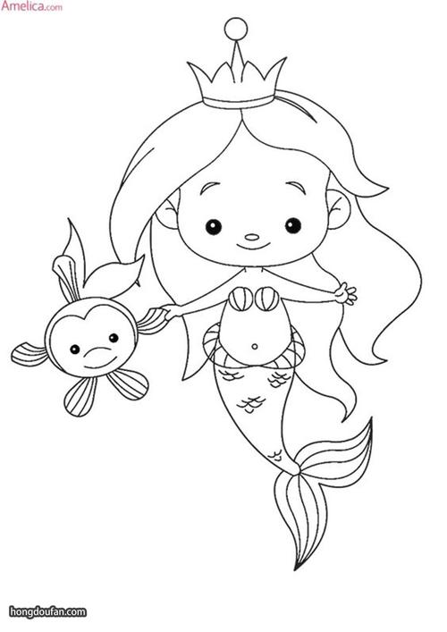 爱丽儿美人鱼公主涂色简笔画大全-红豆饭小学生简笔画大全