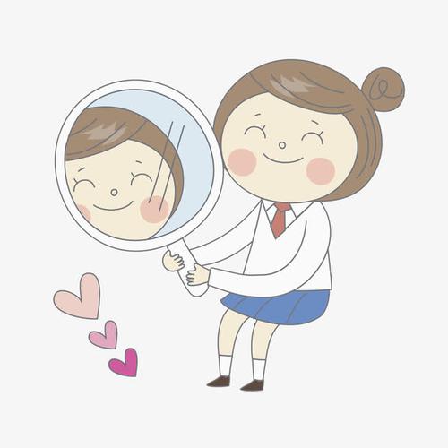 关键词 : 高兴地,照镜子,可爱的,学生,卡通,爱心,插图