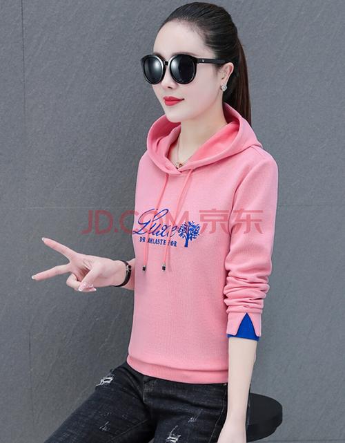 沫珏 以纯色女卫衣春季潮流女款卫衣气质显瘦卫衣少女时尚卫衣连帽
