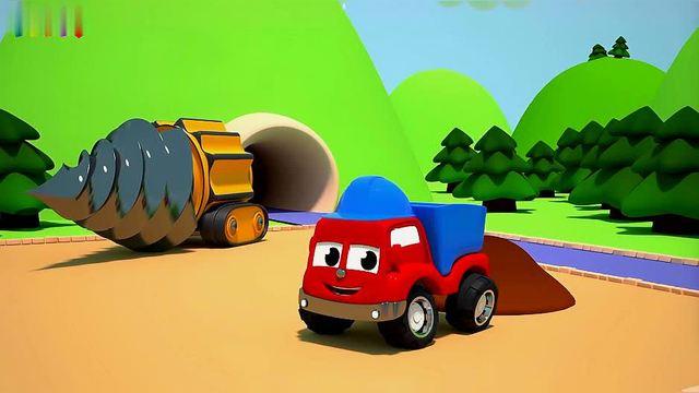 挖掘机修建游乐园 挖掘机动画片 工程车玩具