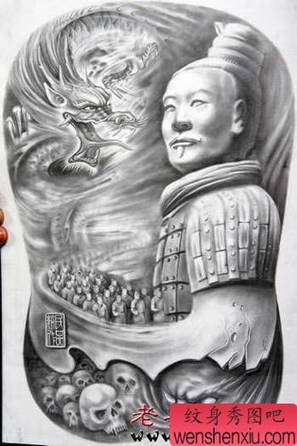 满背秦始皇兵马俑纹身图片