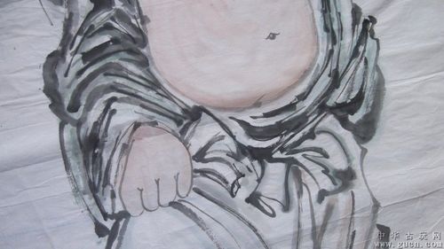 写意人物画弥勒佛画像,画的还可以,写的还可以,尺寸大,买了