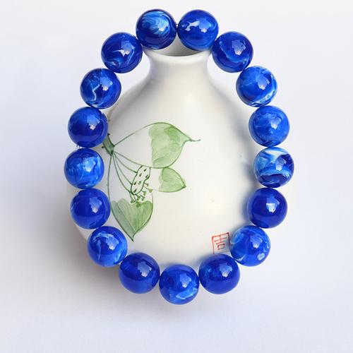 纯天然老蜜中东古董金绞蜜手链原石蓝琥珀蓝蜜蜡蓝精灵手串男女款